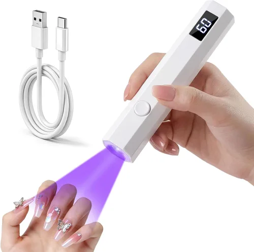 Miniatura 9 de Luz de uñas UV de mano con soporte, mini lámpara de uñas de mano con pantalla LED, lámpara de uñas recargable de curación flash, ajustes