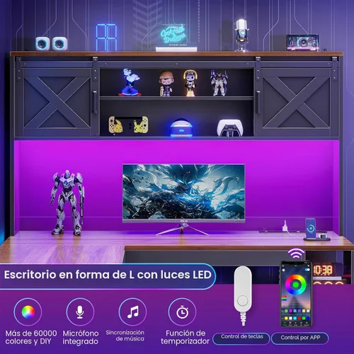 Miniatura 6 de SEDETA - Escritorio de 67 pulgadas en forma de L con gabinete, escritorios de oficina en casa con cajones y puertas correderas, escritorio esquinero