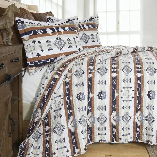 Miniatura 11 de CARSTENS, INC. Western Aztec Country - Juego de ropa de cama de microfibra de 3 piezas, juego de edredón de microfibra de 3 piezas, Wrangler Western