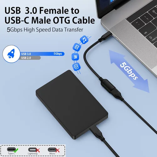 Miniatura 2 de Adaptador USB C a USB OTG para Android, 5Gbps On The Go USB3.0 USBC macho a USB-A hembra Adaptador Android OTG Cable para Samsung Galaxy S26 S25 FE