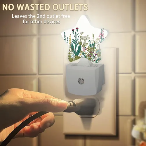 Miniatura 2 de Luces nocturnas de flores silvestres de hierbas, lámpara de pared enchufable, sensor inteligente del atardecer al amanecer para decoración