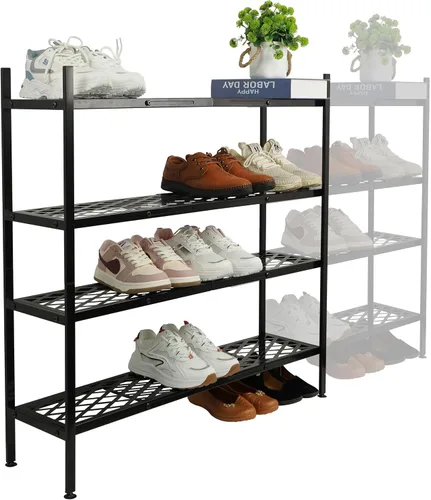 Miniatura 9 de Zapatero expandible organizador de zapatos de metal, 2 niveles apilable largo soporte de almacenamiento de zapatos para armario, piso, entrada