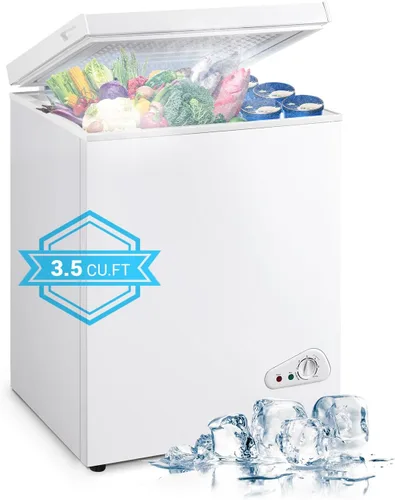Congelador de pecho pequeño de 3.5 pies cúbicos con cestas extraíbles y 6 temperaturas ajustables (hasta -11 °F) y puerta abierta superior, mini