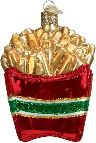 Old World Christmas Ornamentos: Ballpark Foods Adornos de vidrio soplado para árbol de Navidad, papas fritas