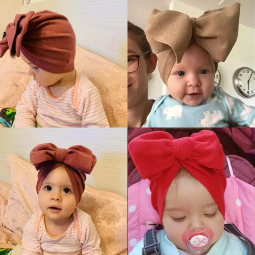 Miniatura 5 de Gorro de terciopelo de terciopelo para bebé niña, con lazo anudado para la cabeza, de gran tamaño, gorro indio, cálido para recién nacidos, niños