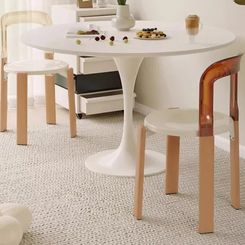 Miniatura 6 de Silla de comedor moderna con respaldo acrílico, silla de negociación con patas de madera maciza, silla de respaldo simple para sala de estar, silla