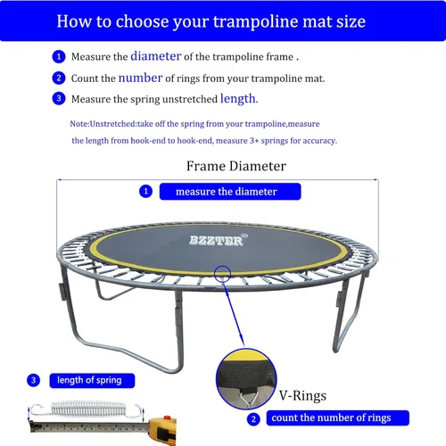 Miniatura 4 de Tapete de repuesto para cama elástica, diámetro del tapete: 11.97-12.56 pies, se adapta a marcos de trampolín de 14 pies, con 72 80 84 88 96 anillos