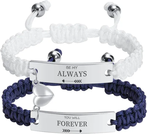 Miniatura 18 de MEALGUET Pulseras de ID Personalizadas para Parejas Grabado Personalizado Hecho a Mano Cuerda Trenzada Pulsera de Muñeca para Hombres Mujeres