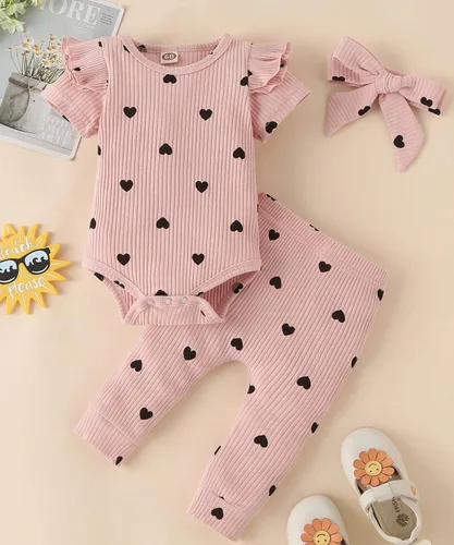 Miniatura 2 de Conjunto de mameluco y pantalón de manga larga para niña de 3 piezas