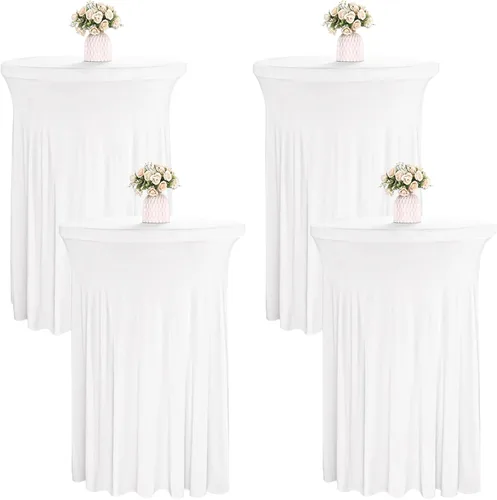 Miniatura 11 de Paquete de 4 faldas redondas de elastano de 32 x 43 pulgadas para mesa de cóctel con cortinas onduladas, mantel de cóctel elástico, mesas altas Negro