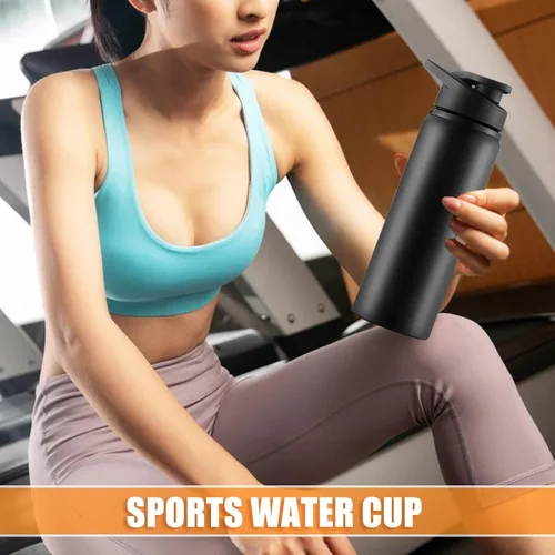 Miniatura 7 de Botella de agua deportiva de 24 onzas, botella de agua de metal de acero inoxidable para hombres, mujeres y niños, a prueba de fugas, botella