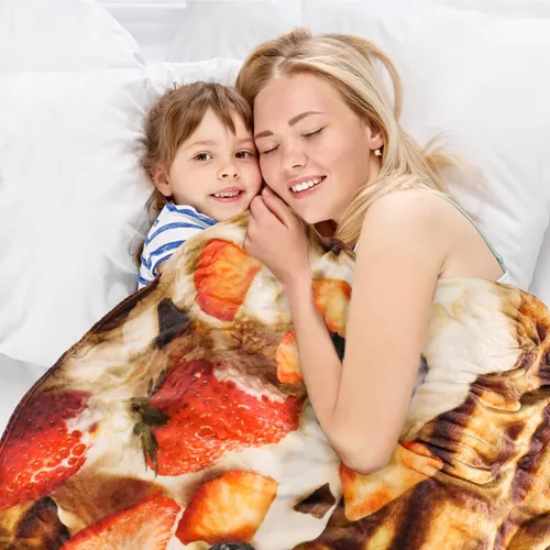 Miniatura 3 de Bnuitland Manta de gofres divertida, 300 GSM, manta gigante de comida realista de doble cara con bolsa de almacenamiento, regalo novedoso para Fruit