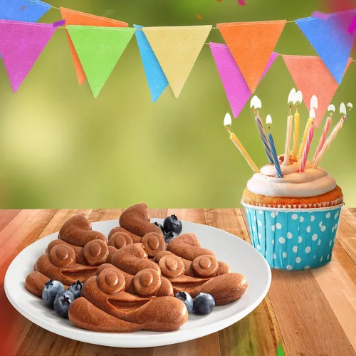 Miniatura 8 de Mini waflera de emoji de Poop, diversión para el día del padre, diseño de cara sonriente tonta, plancha de oblea de 4 pulgadas para hacer pastel