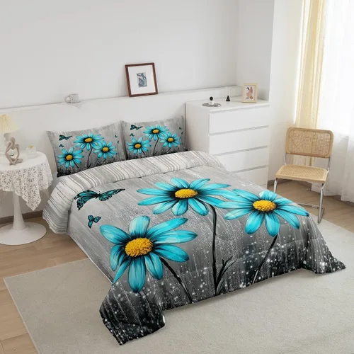Miniatura 2 de Feelyou Daisy - Juego de ropa de cama tamaño individual para niños y niñas, estampado floral botánico, juego de edredón natural para niños, juego