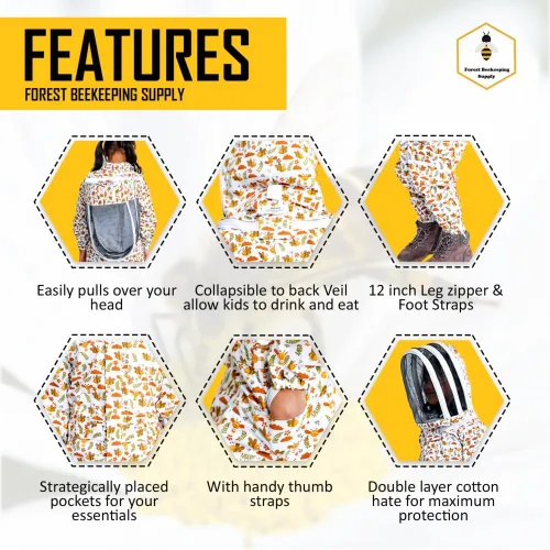 Miniatura 2 de Traje de abeja de cuerpo completo para niños. sarga de algodón suave para la piel de los niños toba a las picaduras de abeja con velo Chaqueta sin