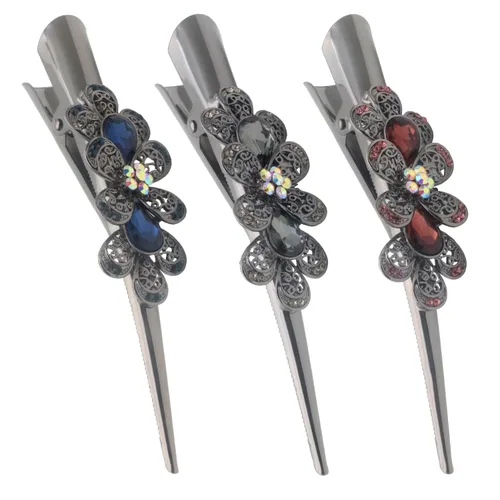Miniatura 11 de Fashion & Lifestyle Juego de 3 pinzas de corte de cocodrilo grandes de aleación de metal para mujeres y niñas, horquillas de sujeción bastante