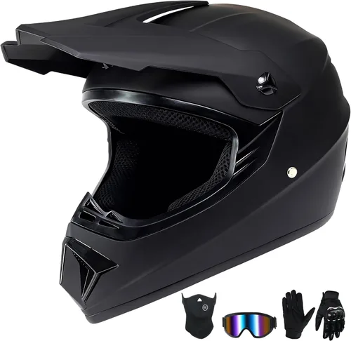 Casco de motocross para niños jóvenes, casco de motocicleta todoterreno con (gafas, guantes, máscara), juego de 4 piezas, casco de cara completa