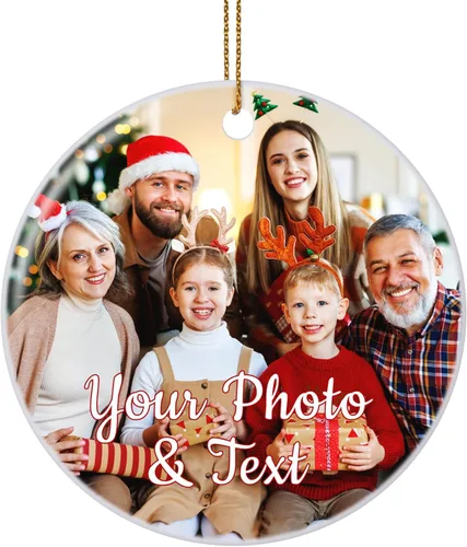 Miniatura 27 de Paquete de 4 adornos de Navidad personalizados 2025 de cerámica personalizada con foto y texto para decoración de árbol de Navidad, primera Navidad