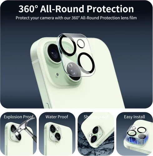 Miniatura 4 de Paquete de 2+2 protectores de pantalla de vidrio mate de privacidad y protector de lente de cámara para iPhone 15, película de vidrio templado mate