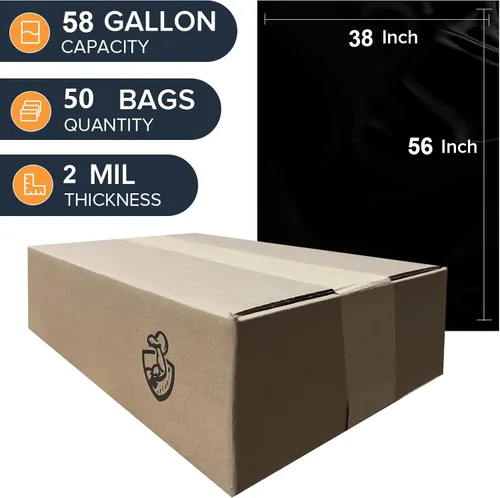 Miniatura 2 de Paquete de 50 bolsas de basura resistentes de 55 a 60 galones, 2 mil, 38 x 56, ultra duraderas, a prueba de fugas, color negro, ideal para cocina