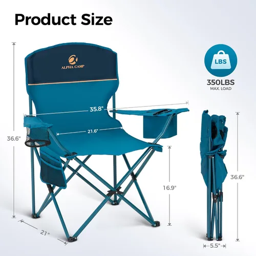 Miniatura 3 de ALPHA CAMP Silla de Camping 2 Unidades Silla Portátil con Enfriador de 3 Latas Silla Plegable con Bolsillo Lateral y Portavasos, Plegable para Azul