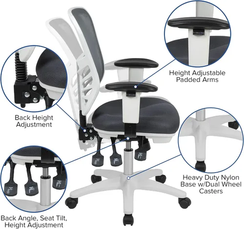 Miniatura 4 de Flash Furniture Nicholas Silla Giratoria de Respaldo Medio para Oficina y Juegos, Silla de Oficina Ergonómica de Malla con Soporte Lumbar y Altura