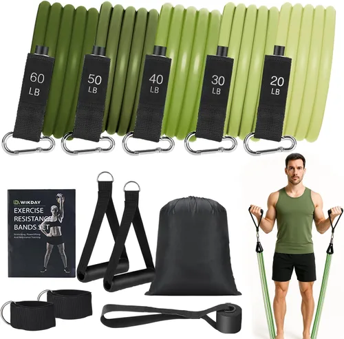 Miniatura 14 de WIKDAY Exercise Resistance Bands with Handles for Working Out Workout Bands Set with Door Anchor for Physical Therapy, Yoga, Pilates