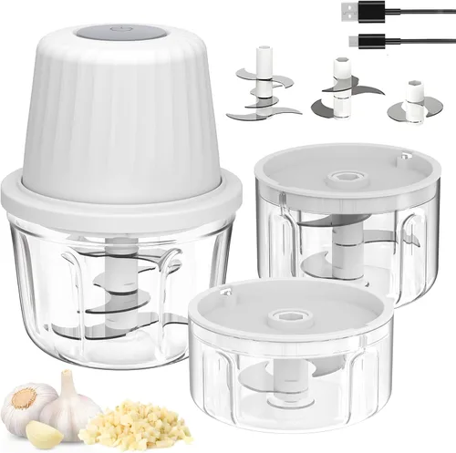 Mini procesador de alimentos inalámbrico con múltiples 3 cuencos (13.5 fl oz+8.5 fl oz+3.4 fl oz) y 6+3+2 cuchillas, picadora de ajo, picadora de