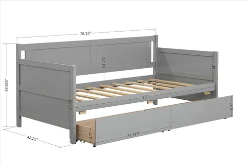 Miniatura 2 de Sofá cama individual con dos cajones de almacenamiento, marco de sofá cama de madera sólida con soportes de listones de madera, muebles