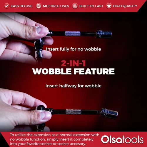 Miniatura 4 de Olsa Tools Juego de extensión de zócalo Wobble – 9 barras de extensión Cr-V de doble función – 1/2", 3/8", 1/4" accesorios de trinquete con agarre