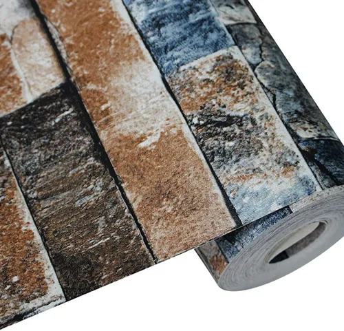 Miniatura 2 de QIHANG Papel tapiz tridimensional de ladrillo para pared, ladrillos texturizados en 3D, color cian-azul, 1.73 pies de ancho x 32.8 pies de largo