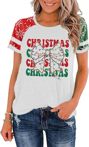 Miniatura 13 de Camisa de Navidad para mujer, manga raglán, con gráficos, para festivales de Navidad, lindas camisetas de moda para vacaciones, casual, regalo