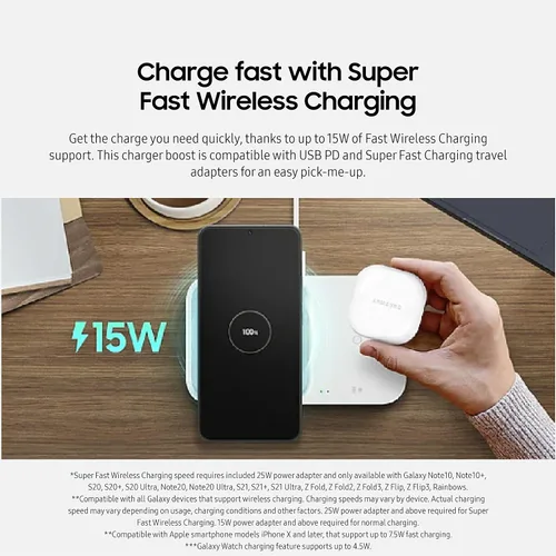 Miniatura 2 de SAMSUNG Cargador inalámbrico Duo de 15 W con cable USB C, carga 2 dispositivos a la vez, almohadilla de carga inalámbrica súper rápida