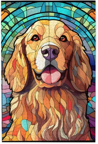 Miniatura 14 de Rompecabezas de Madera de Vidrio Colorido Manchado de Amantes de Perros Pastor Australiano de 1000 Piezas de Pintura Artística para Niños Adultos