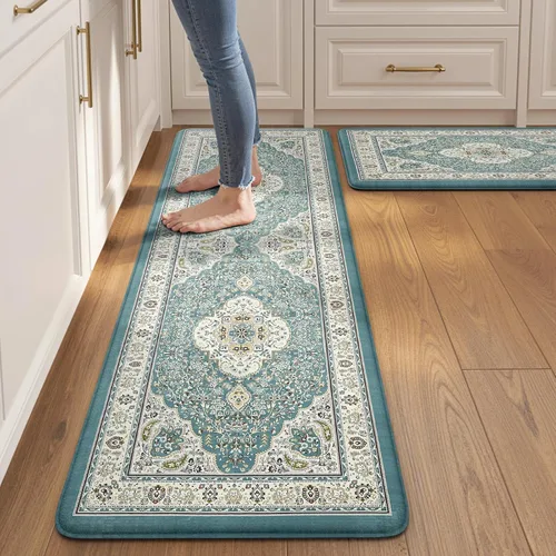 Miniatura 23 de Collive Alfombras y Tapetes Boho para Cocina 2 PIEZAS Alfombra Antifatiga Acolchada, Juego de 2 Alfombras de Cocina Impermeables Antideslizantes