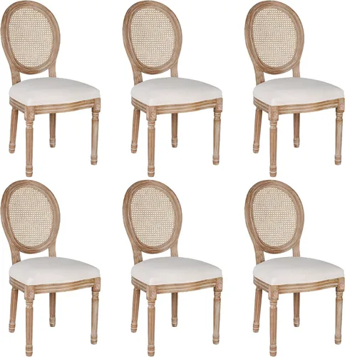 Miniatura 11 de Polar Aurora Juego de 2 sillas de comedor con respaldo cuadrado de tela beige con patas de madera maciza y marco para cocina francesa de campo