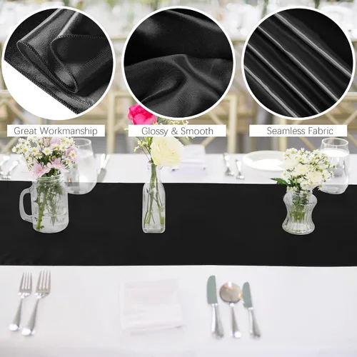 Miniatura 3 de Aneco Paquete de 4 caminos de mesa de satén de 12 x 108 pulgadas de largo, seda brillante y tela suave, camino de mesa para fiesta de banquete