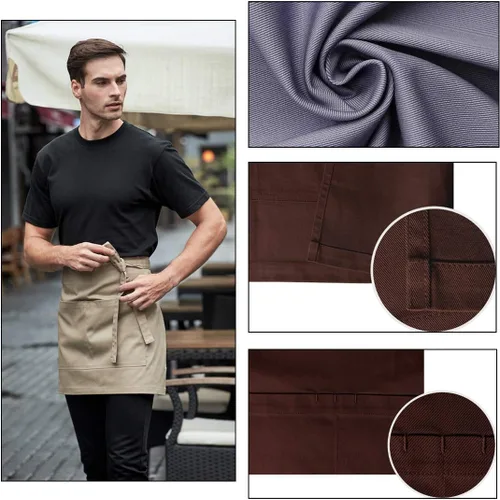 Miniatura 4 de Delantal de cintura unisex de 2 bolsillos para restaurante bistro trabaja medio delantal 27.6x17.7 in gris oscuro