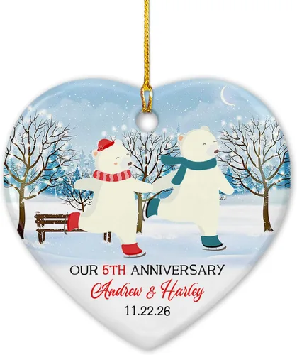 Miniatura 16 de Nuestro adorno de cerámica casado de 2ª Navidad, regalo personalizado de adorno de boda de oso polar, regalo de adorno de boda, Mr Mrs Married