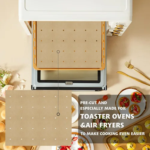 Miniatura 3 de 100 piezas de papel pergamino sin blanquear, forros cuadrados perforados para freidora de aire Cuisinart, Breville, Black and Decker, hornos