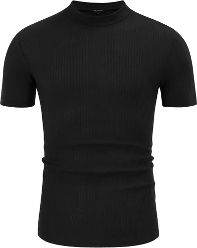 Miniatura 3 de TURETRENDY Men's Stretch Muscle T Shirts Short Sleeve Solid Color Knit Tees Casual Slim Fit Basic Shirt Tops