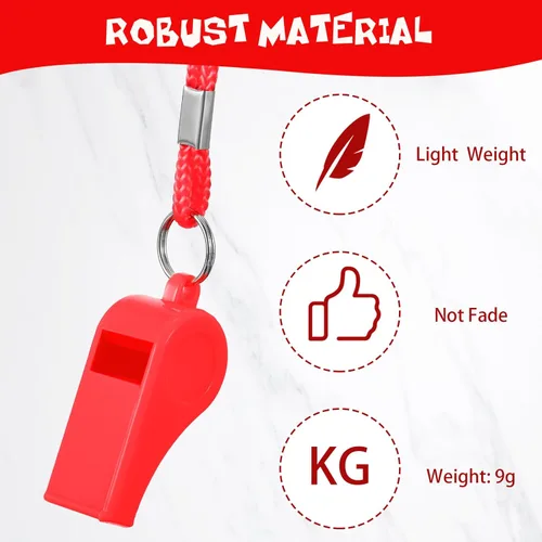 Miniatura 3 de Honoson Silbato para adultos con cordón de seguridad de plástico silbato de emergencia de supervivencia fuerte para salvavidas entrenadores Rojo