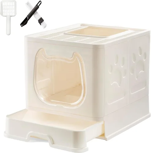 Gefryco Caja de arena plegable para gatos con tapa, caja de arena cubierta para gatos pequeños y medianos, orinal cerrado para gatos con pala y