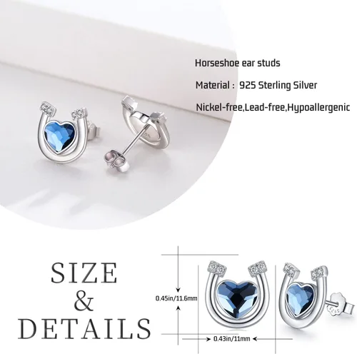 Miniatura 6 de Aretes de herradura de plata de ley 925, hipoalergénicos, joyería de herradura, regalos para mujeres con orejas sensibles, Plata de ley, cristal