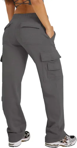 Waitfairy Pantalones deportivos tipo cargo para mujer, casuales, holgados, de cintura alta, pantalones deportivos de forro polar con bolsillo