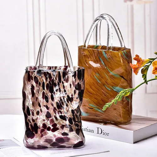 Miniatura 3 de 14.2 In Clear Handbag Flower Vase,Clear Vases For Centerpieces, Unique Decorative Vases (Handmade), Small Bag Vase For Decor For Home Centerpieces