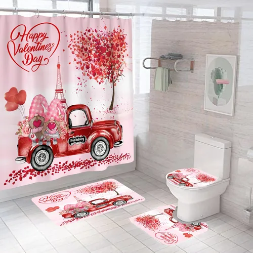 Lover - Juego de cortinas de ducha impermeables para baño, boda, feliz día de San Valentín, gnomos en bicicleta, cortina de ducha de tela de torre