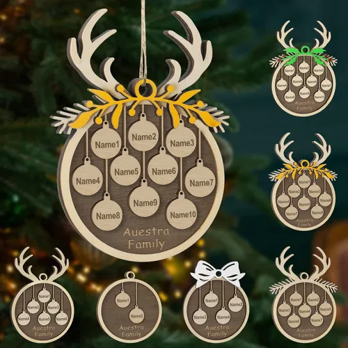 Miniatura 42 de Adornos de Navidad personalizados, familia de 1 nombre, adornos de Navidad de madera personalizados, decoración personalizada, decoración de árbol