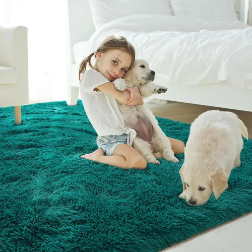 Miniatura 7 de Amearea Alfombra de pelo largo azul y verde de 5 x 7 pies, alfombra de felpa suave y mullida de lujo para sala de estar, alfombras grandes de Verde