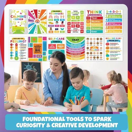 Miniatura 7 de Sproutbrite Paquete de 12 pósteres de esquina calmantes de 12 x 16 pulgadas para decoración de aula, carteles educativos para escuela primaria